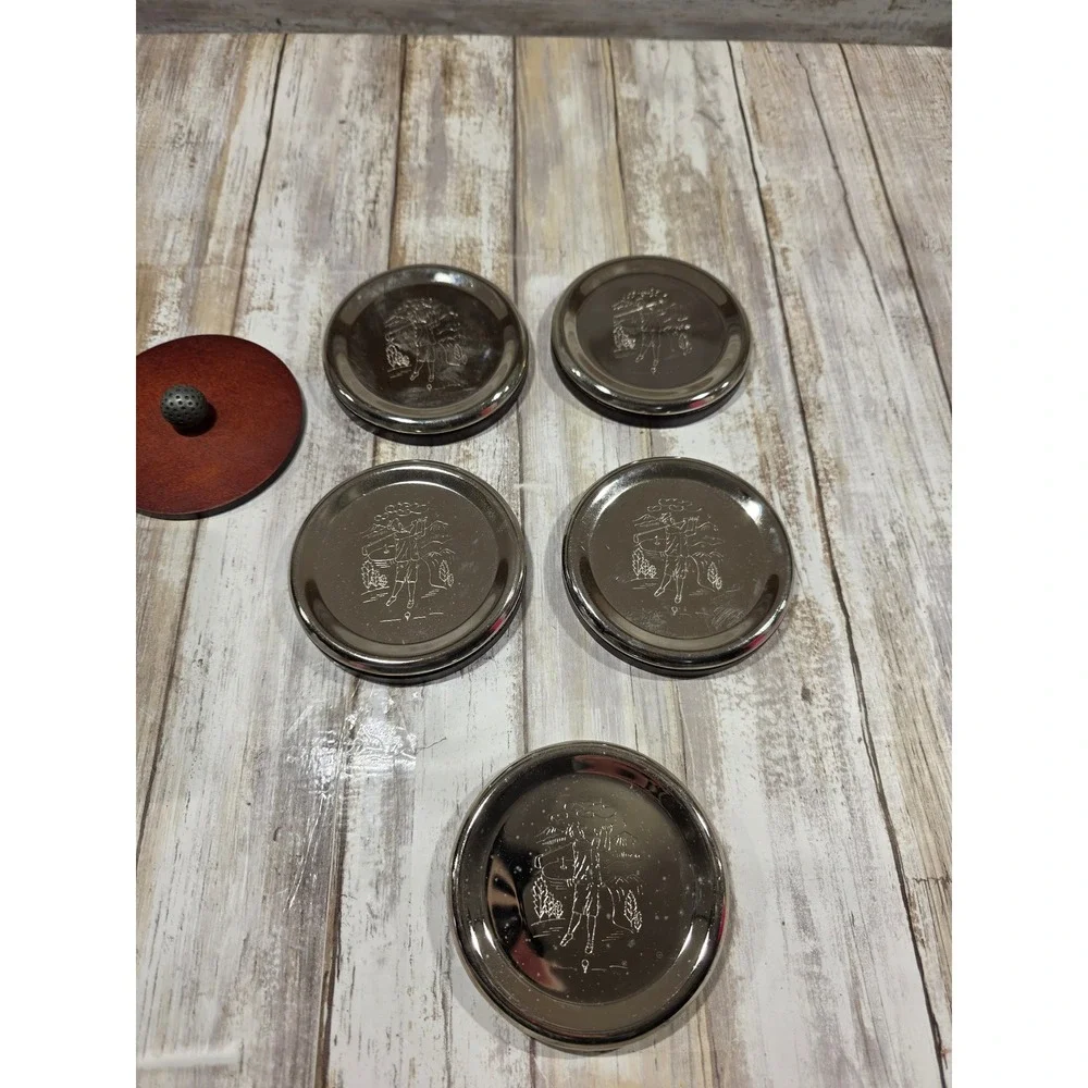 Wooden Golf Themed Coaster Set with Holder Mancave Decor‎